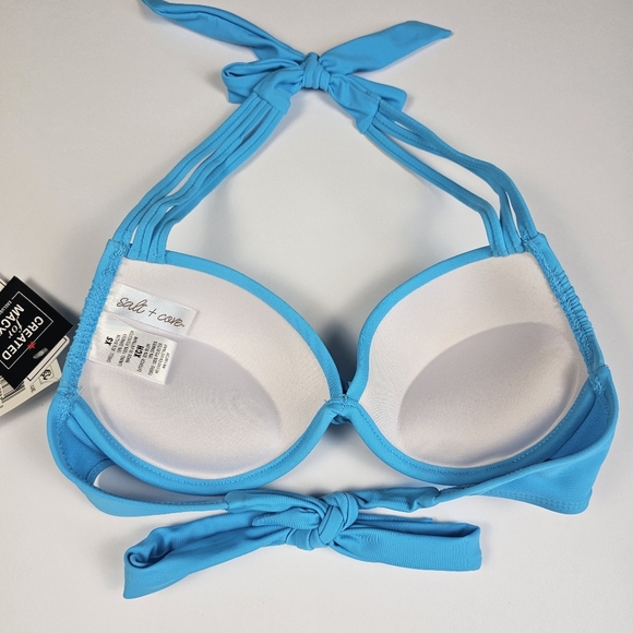 Salt + Cove Women Juniors Blue Strappy Push Up Padded 2 Piece Bikini Set Size XS - Picture 8 of 14
